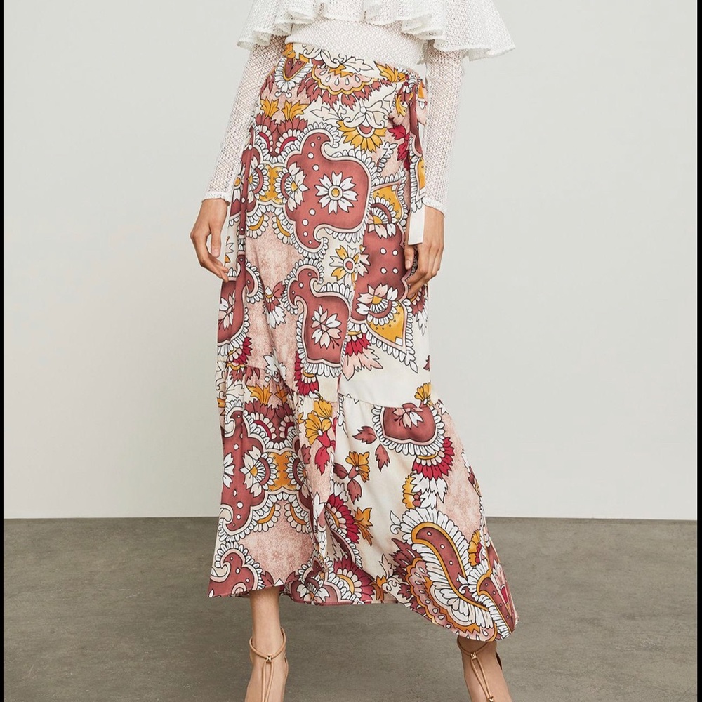 BCBGMAXAZRIA Dusty Red Wrap Maxi Skirt